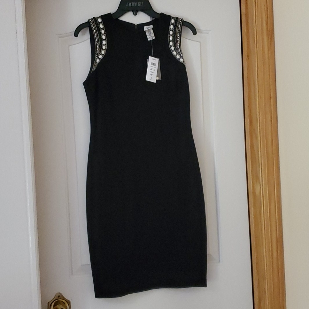 Cache  black dress with beading detail on the shou